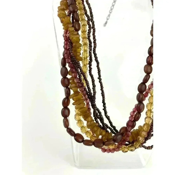 VTG Brown Beaded Faceted Multi Strand Necklace 16" Long Layered 90's Retro - Picture 4 of 10